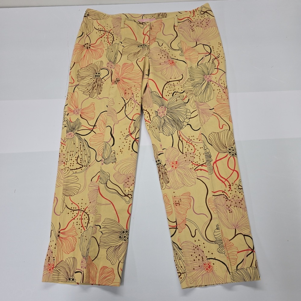 Easel Dean & Dimenda Yellow Floral Straight‎ Leg Pants Womens Size 10 Y2K Retro